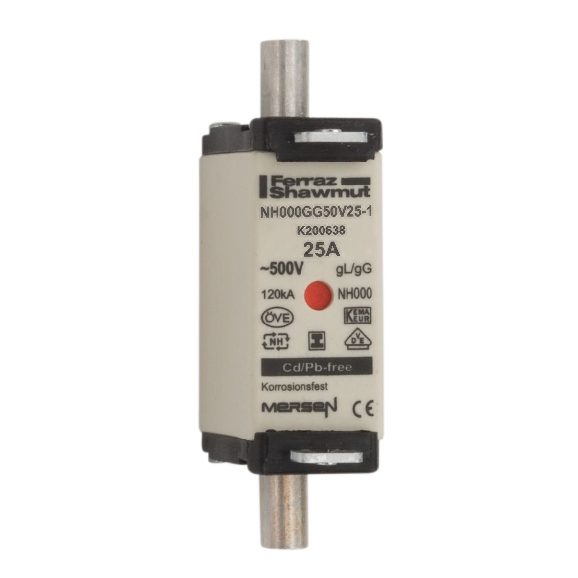 K200638 - NH fuse-link gG, 500VAC, size 000, 25A double indicator/insulated tags